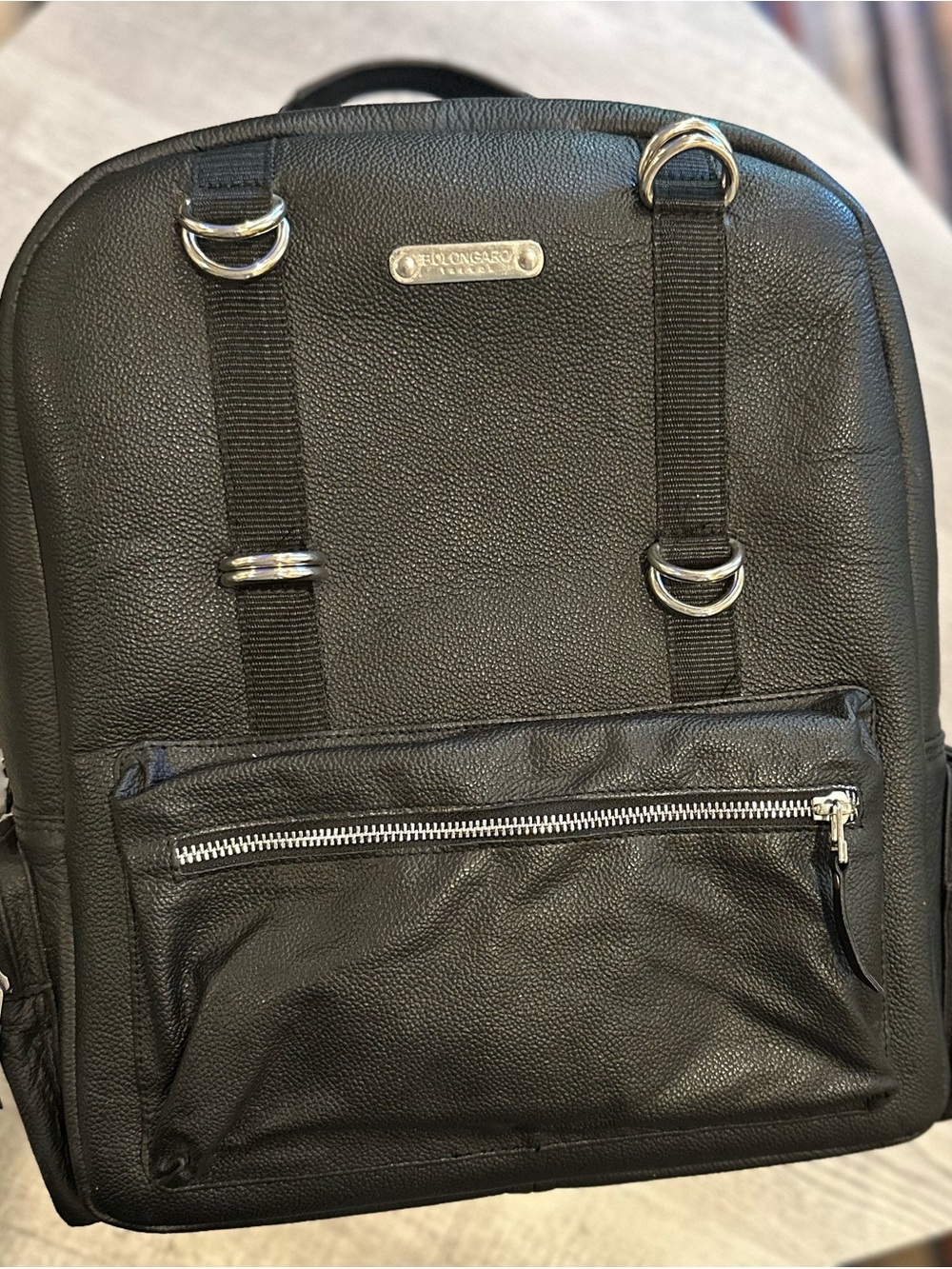 Bolongaro Trevor Black Pebbled Leather 16” Laptop Backpack